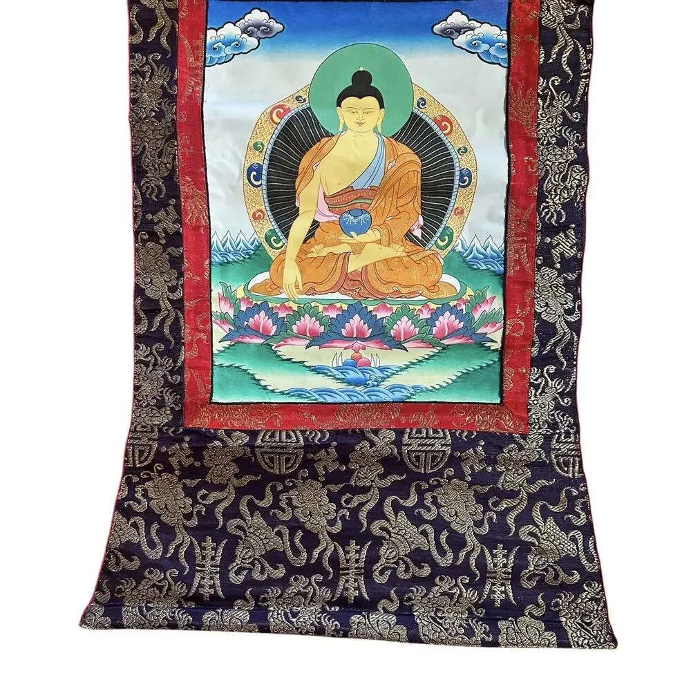 Tibetan Thangka Paintings Nepal Set of 2 Vairocana Buddha & White Tara 25.5x16.5 - Picture 4 of 10